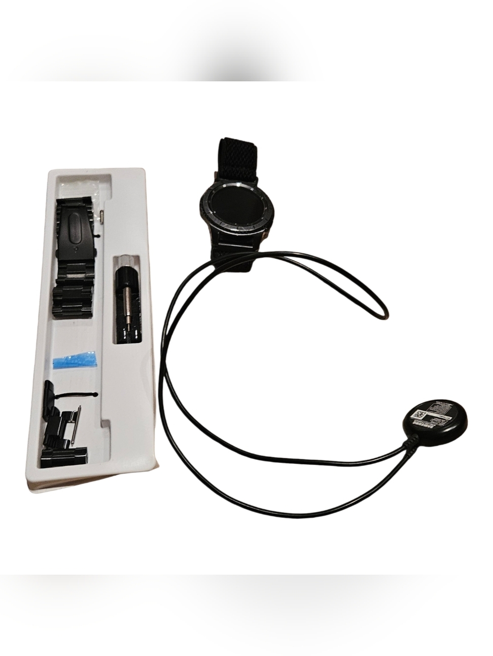 Samsung Black Smartwatch with Charging Dock And Metal Replacement Band